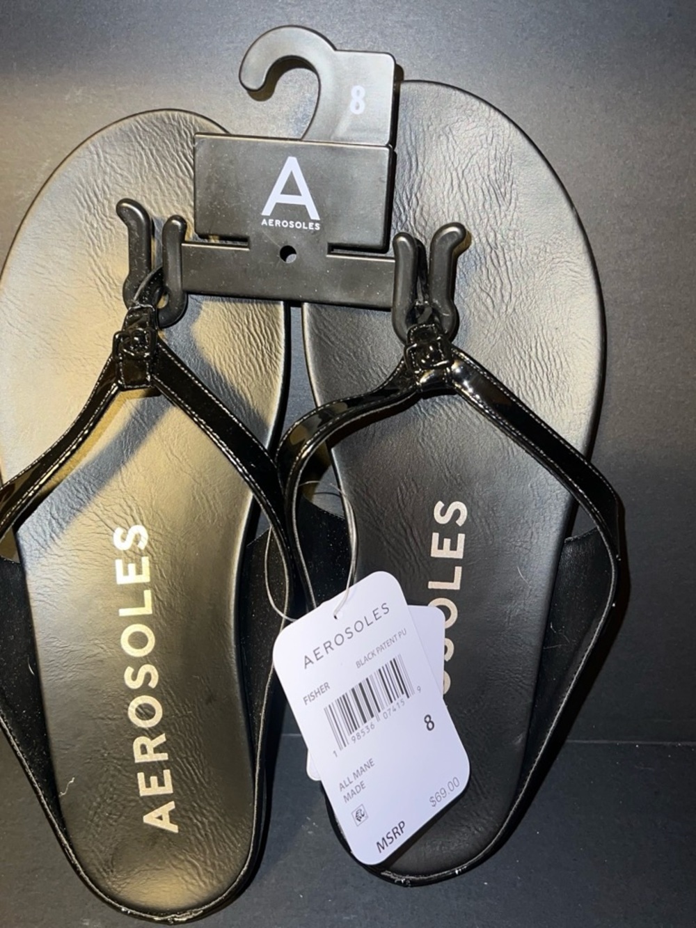 AEROSOLES Black Patent PU Sandal (Size 8)